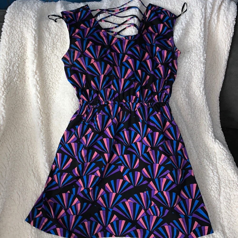 Empire waist purple, blue, pink and black dress